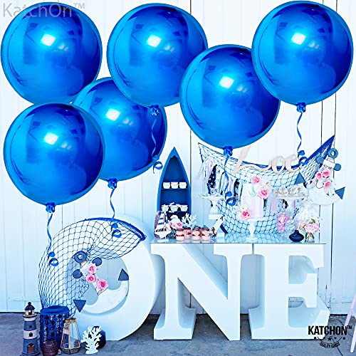 Image of KatchOn, Large Blue Mylar Balloons - 22 Inch, Pack of 6 | Royal Blue Metallic Balloons for Ramadan Decorations | Eid Decorations, Birthday, Gender Reveal, Baby Shower, Under The Sea Party Decorations