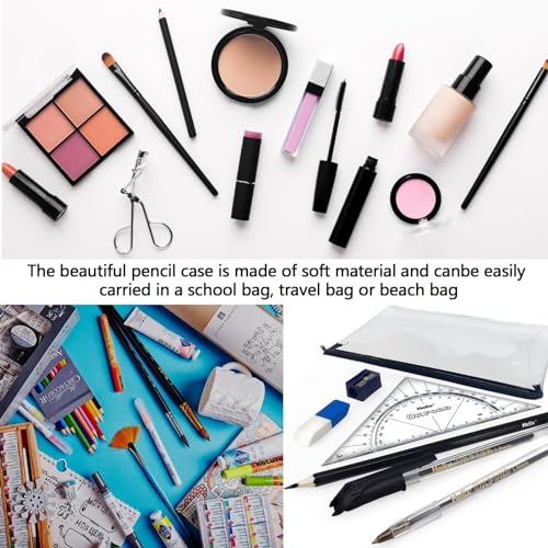 OBYJCA 2 Pcs Clear Pencil Case for Exams, Transparent See Through Exam Pencil Case Clear with Zipperfor Girls Boys Exams Stationary (PVC) - Image 2