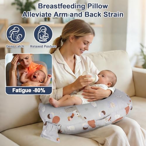 Image of x-vesolje Plus Size Nursing Pillow Wider Support, Breastfeeding Pillow with Adjustable Strap Fit All Body Type, Ergonomic Breast Feeding Pillow, Baby Feeding Pillow for Mom- Max Size /Animal Gray