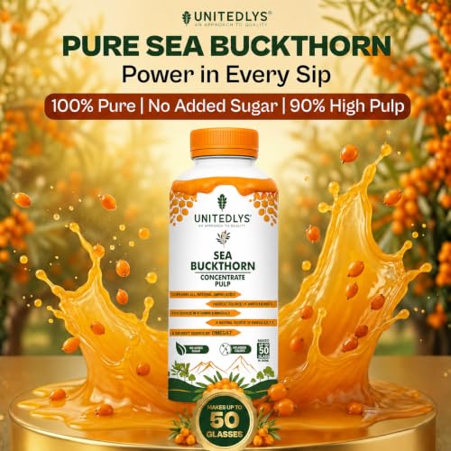 Image of 100% Pure & Sugar Free Himalayan Sea Buckthorn Juice 300ml | Rich in Vitamin C, Plant Based Vegan Omega 3 6 7 9 & Antioxidants | Original Sea Buckthorn Berry Pulp Supports Immunity, Skin Glow & Gut Health | Up to 50 Glass Juice