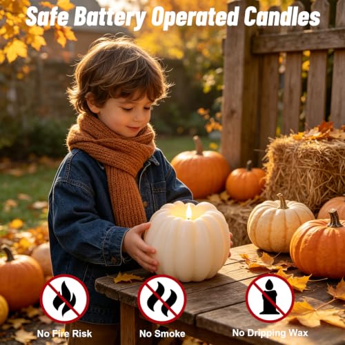 Image of Wondise Fall Decorations Real Wax Pumpkin Candles with Remote Timer