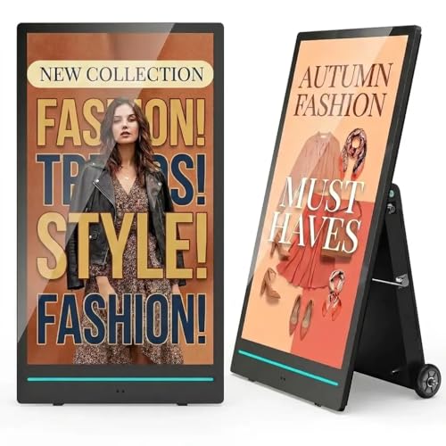 Image of 55 Inch Outdoor Digital Signage Kiosk, IP65 Waterproof Portable A-Frame LCD Display with Rechargeable Battery, 2000-Nit Auto-Brightness and Impact-Resistant Screen for Retail Store