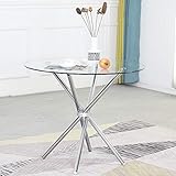 WENYU Modern Dining Table with Tempered Glass Top Round Glass Dining Table Tea Coffee Table Office M