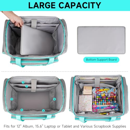 Image of Rolling Craft Bag, Craft Bag with Wheels for Scrapbook Supplies, Large Scrapbook Tote with 15.6'' Laptop Sleeve, Rolling Art Supply Storage for Scrapbooking Tools, Gray