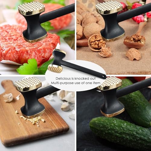 Kitchen Meat Tenderizer,Heavy Duty Manual Hammer Mallet Tool,Meat Hammer Used for Steak, Chicken, Fish (Golden) - Image 6