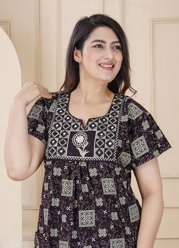 Image of DIAMO Pure Cotton Embroidery Nighty for Women, Night Gown for Woman, Cotton Nighty for Women, Maxi Night Gown Nighty with a Pocket and Adjustable Knot (Free Size)
