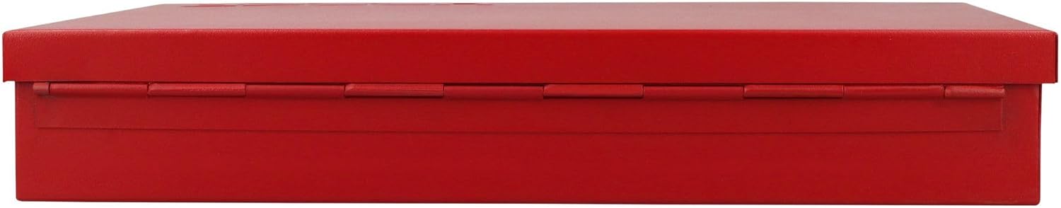 URREA Metal Tool Box - 12.6" x 11.8" x 2.2" Portable Tool Storage/Organization Box with 22 Gauge Construction & Durable Red Finish - 4019