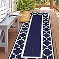 GENIMO 2.5' x 8' Outdoor Rug Waterproof for Patio Decor, Foldable Reversible Plastic Straw Area Rugs Mat for Runner Porch, Outside Carpet for Rv, Deck, Picnic, Beach, Balcony, Camper, Blue & White