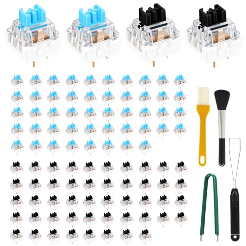 Image of 100 Pcs Mechanical Keyboard Switches with Remover Tool, 3 PIN Blue /Black Switch Replacement, Clicky Accurate Typing, Dustproof Keyboard Switch for Mechanical Gaming Keyboard (Blue+Black,100pcs)