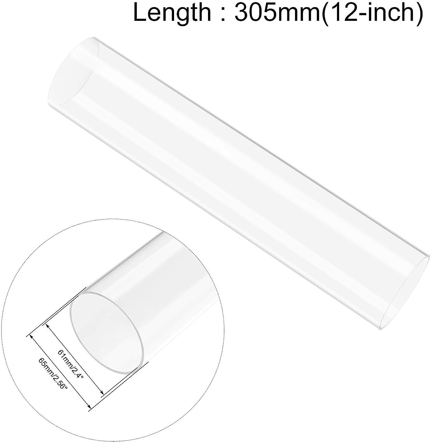 Boxonly Acrylic Pipe Clear Rigid Round Tube for DIY Crafts Lamps Aquarium Fish Tank Architectural Lighting Models Plumbing Hollow Round Bar Rod 61mm ID 65mm OD 305mm Length 1pcs