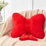 Mepherl Red Bow Pillow,12'' Bow Decorative Pillows with Faux Rabbit Fur,Soft Bow...