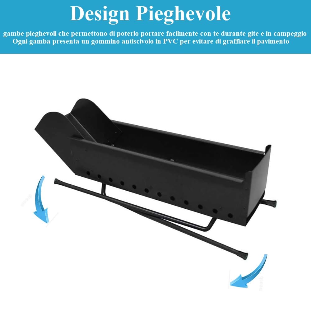 Paluplus Barbecue per Arrosticini in acciaio verniciato Nero, Misura 100x14x75 cm, Canaletta a 4 Gambe Pieghevoli, Fori di Ventilazione, Grill a carbone per Spiedini, Made in Italy -029