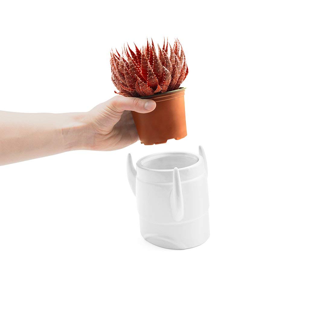 Luckies of London Ceramic Plant Pot 6 inches - Modern Unique Rocket Planter for Succulents, Small Plants, Flowers, Cactus for Indoor and Outdoor Use, White