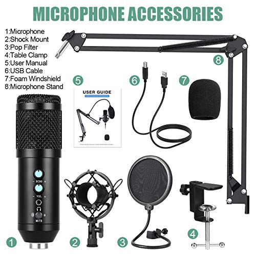 USB Microfoon Kit Condensator PC Cardioid Mic 192KHZ/24Bit,Sucastle Professionele Studio Podcast Microfoon Plug en Play met Verstelbare Microfoon Stand Suspension Schaar Boom Arm Shock - Image 3