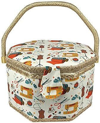 SAXTX Octagon Wooden Sewing Baskets with Compartments|Large Sewing Box for Storage Sewing Supplies|Cosmetic Organizer|Birthday Gift Boxes for Women