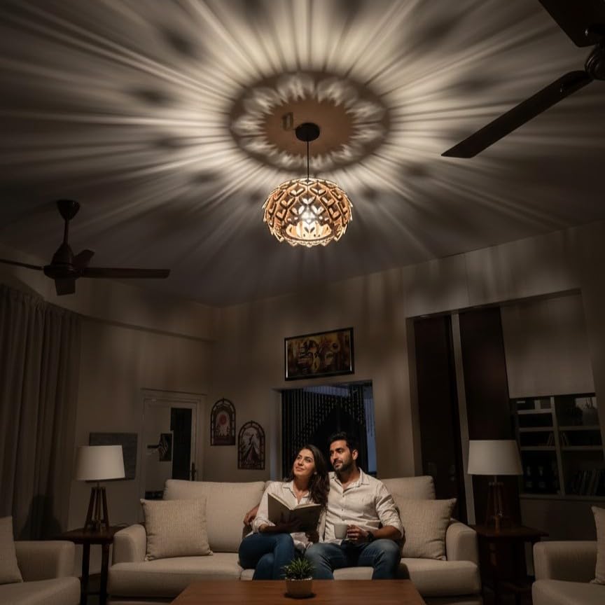 Image of Wood Pinecone Pendant lamp, Wooden Ceiling lamp, Wooden Hanging lamp handicrafted Home decore Chandelier Light (Lotus 1B)