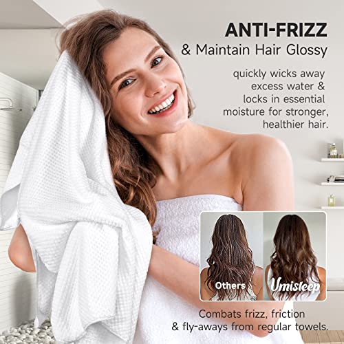 Umisleep Extra Large Microfiber Hair Towel For Women Long, Curly, Thick Hair, Super Soft Anti Frizz Quick Dry Hair Towel Wrap, Ultra Absorbent Hair Turban With Elastic Band White #TOP3
