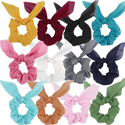 ANBALA Bow Scrunchies, Thin Chiffon Scrunchies, 12 Pcs Hair Scrunchies Hair Ties Accessories for Girls Women (12 Colors)