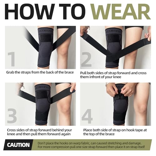 2 Pack Knee Support for women/Men with Strap - Best Knee Compression Sleeve for Knee Pain Relief,Arthritis,Joint Pain,Meniscus Tear,ACL,MCL,Adjustable Knee Brace for Running,Gym,Sports, Black - Image 6