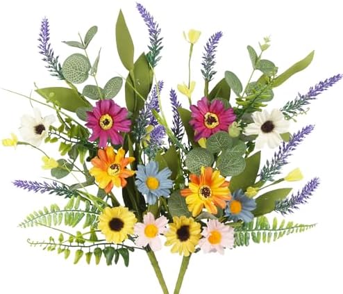 2 Pcs Wildflowers Artificial Flowers Daisy with Stems Fake Wildfl...