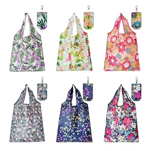 HIQU and HIST 6 Pcs Reusable Shopping Bags, Foldable Grocery Bags in Pocket, Eco-friendly Travel Recycle Shopping Bags,Waterproof and Machine Washable, for Daily Shopping Supplies load