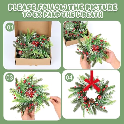 Image of Pillar Candle Ring Wreaths Mini Purple Lavender Table Centerpieces Wreath 9 Inch Wreath for Cabinets Artificial Farmhouse Lavender Wreaths for Front Door Porch Wall Window (4, Red Ball)