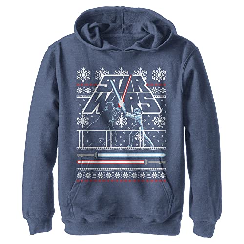 STAR WARS Kids' Holiday Face Off Ugly Sweater Hoodie, Navy Heather, S