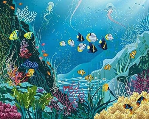 Kit point de croix imprimé 11 CT Monde Sous-Marin de 50x70 cm avec fils pour broderie