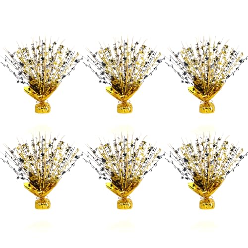 6 Pack Metallic Foil Spary Centerpieces for Tables Black Gold Centerpieces for Tables Decorations Star Brust Table Centerpieces for Birthday Graduation Wedding Baby Shower Party