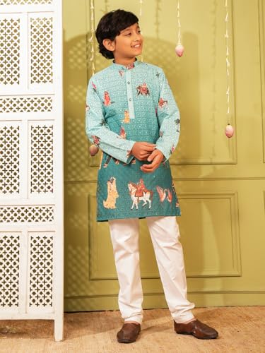 Image of AJ DEZINES Kurta Pajama For Kids Boys | Cotton Printed Chikankari Kurta Pyjama Set For Boys | Traditional & Festive Outfit | Party & Ethnic Wear | Stylish Kids Kurta Set