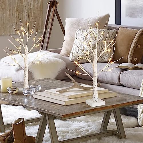 Eambrite DCD010B Lighted Birch Tree For Christmas Decor, Table Decorations Indoor, 2Pack 24 Led Battery Operated/Usb Tabletop Mini Artificial White Trees thumb #4