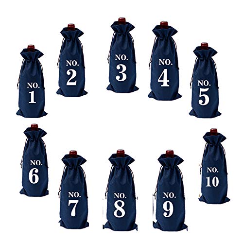 Haiabei 10 bolsas de vino de arpillera con etiquetas de cordón para cata de vino ciegas n.º 1-n.º 10 numeradas de tela de arpillera para...