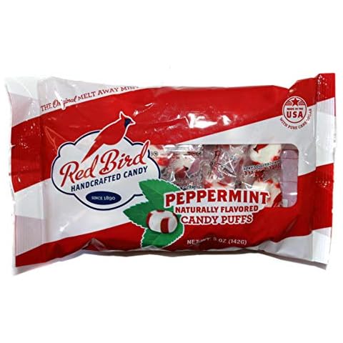 Red Bird (1) Bag Peppermint Candy Puffs - The Original Melt Away Mint - Naturally Flavored Handcrafted Candy Made with Pure Cane Sugar - Fat Free, Gluten Free - Net Wt. 5 oz Cover