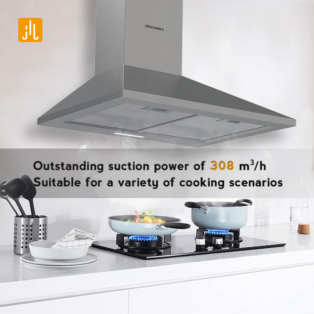 FIREGAS Cooker Hoods 60cm with Carbon Filters 308m³/h Stainless Steel Extractor Hood Recirculating Cooker Hood 600mm Kitchen Extractor Fan,Silver - 3