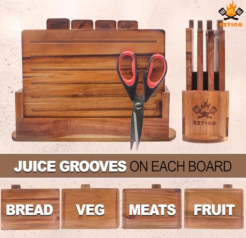 Juego de tablas de cortar de madera de acacia con tijeras y soporte miniatura 6