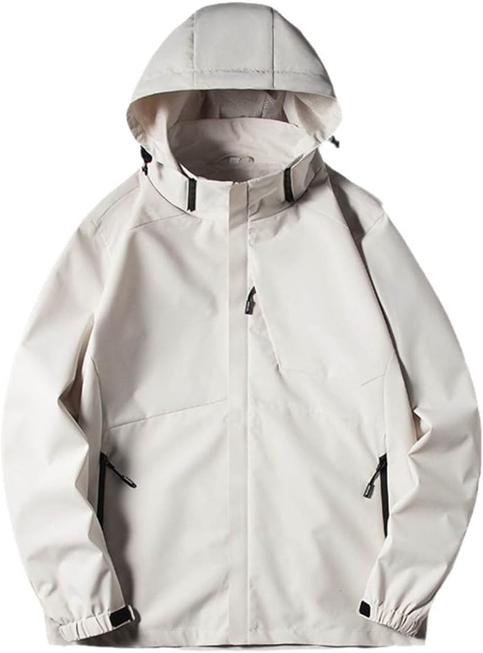 Men's Lightweight Detachable Hooded Waterproof Jacket Windbreaker Outdoor Camping Windproof Jacket