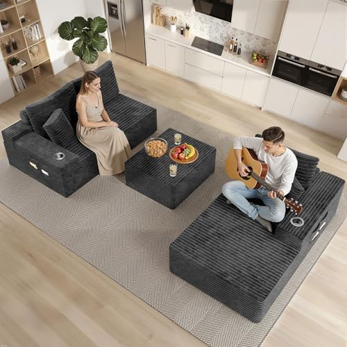 Image of Cloud Modular Sectional Couch with Ottoman, Comfort U Shaped Sofa Built-in Cup Holder & Storage Pocket for Living Room Bedroom, No Assembly Required (Dark Gray, Left Facing Chaise)