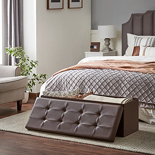 Image of SONGMICS 43.3 Inches Folding Storage Ottoman Bench with Flipping Lid