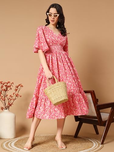 Image of ZWERLON | Beautiful Floral Pattern | Midi Length | Eye-Catching Design | Perfect for Casual |Flattering Fit and Soft | Comfortable Fabric