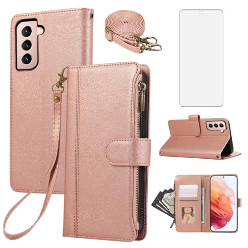Protection Samsung S21 5G Asuwish intégrale 360 avec verre trempé et porte-cartes zippé