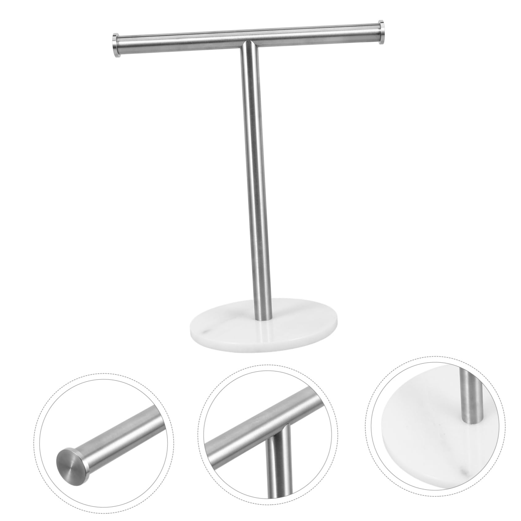 Cabilock Toallero De Mano De Acero Inoxidable Cepillado Base De Mármol, Soporte para Toallas De Baño Compacto y Portátil, Barra Forma De t Estable para Encimera, Organizador Práctico para Lavabo