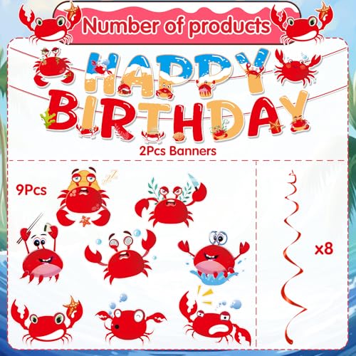 Image of Crab Themed Party Decorations - 10PCS Crab Boil Party Supplies Happy Birthday Banner Hanging Swirls Seafood Boil Birthday Decoration Funny Sea Animals Ocean Baby Shower Decor Supplies
