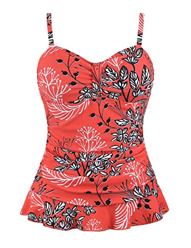 Image of Hilor Women's 50's Retro Ruched Tankini Swimsuit Top with Ruffle Hem