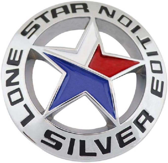 Muzzys Lone Star Silver Edition Texas Emblem Decal Longhorn Badge Universal Stick On FITS Chevy Silverado Suburban Tahoe GMC Sierra Ford F150 Ranger F-150 Dodge Ram Nissan Titan Car Auto Truck