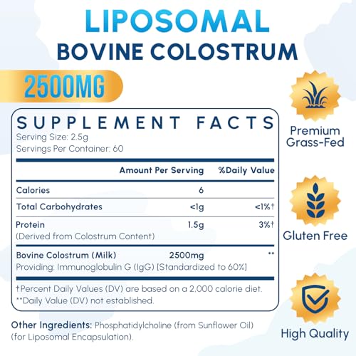 Image of Zdoroviye Liposomal Bovine Colostrum Powder Supplement 2500 mg, Higher Absorption Than Regular Bovine Colostrum (60 Servings)