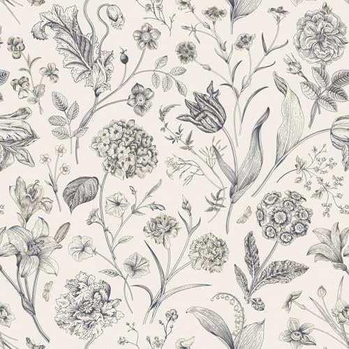 lenify Black and Beige Peel and Stick Wallpaper Botanical Contact Paper 16.9inch x 118.1inch Floral...