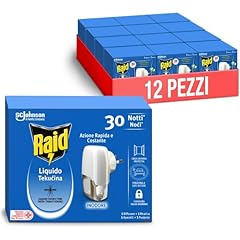 Raid Liquido Elettrico Antizanzare Contro Zanzare Comuni e Tigre, Inodore, Formato Scorta da 12 Diffusori e 12 Ricariche 21ml, 30 Notti