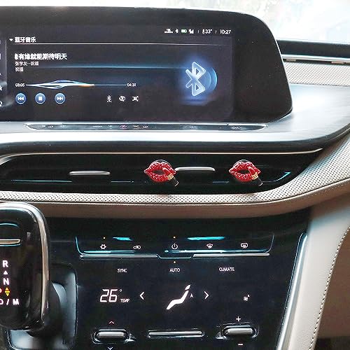 Image of ORIESSE 4pcs Red Car Vent Clips Air Freshener Dazzling Lips Lipstick Girly Car Decor Accessories for Women Bling Car Interior Decorations Refillable Diffuser