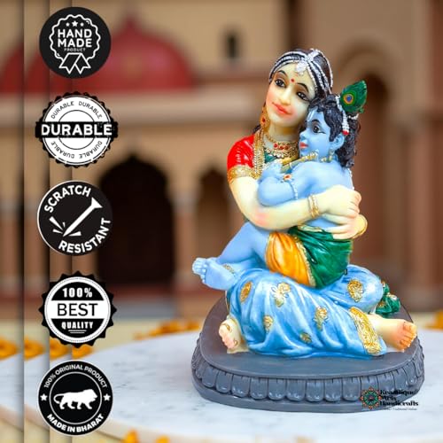 Image of Divine Yashoda Krishna Marble Idol for Janmashtami | Handmade Bal Krishna with Yashoda Statue | Home Temple Decor | Festival Gifting | Premium Marble Murti Showpiece Figurine (16 CM)