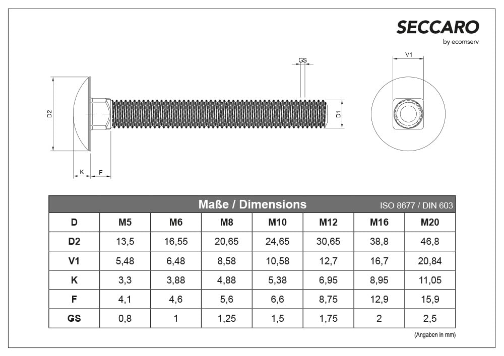 Vite A Testa Tonda Con Attacco Quadrato M10x20mm - Acciaio Inox V2A A2, Filettatura Completa, 20 Pezzi DIN 603 - Foto 2